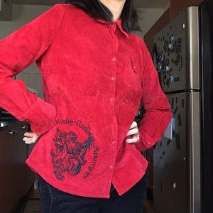 red harley davidson corduroy button up shirt